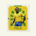 Poster of Pele of the Brazil in a vintage trading card style.