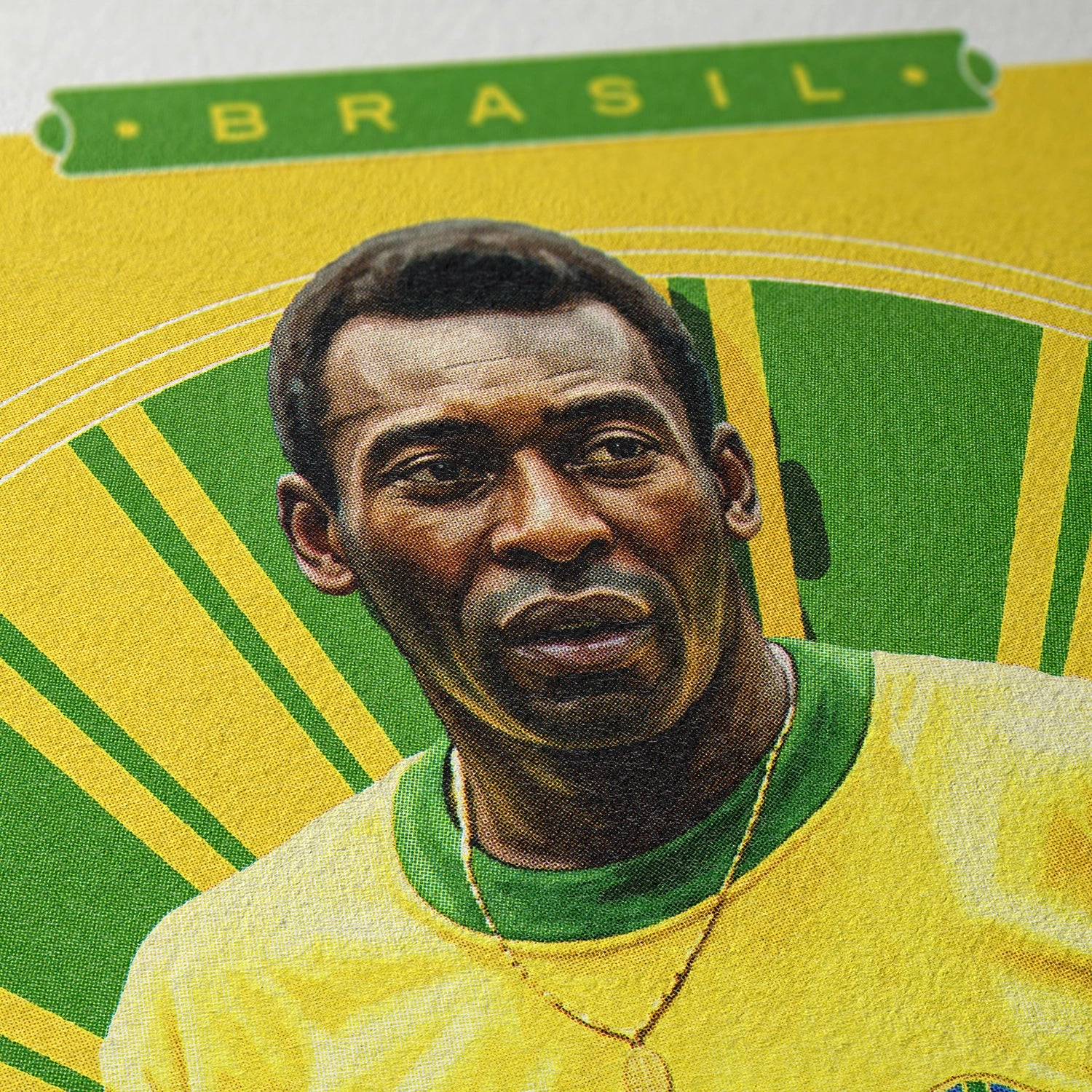Closeup of our Pele Brazil Poster showing the high-definition design quality and vintage graphic elements.