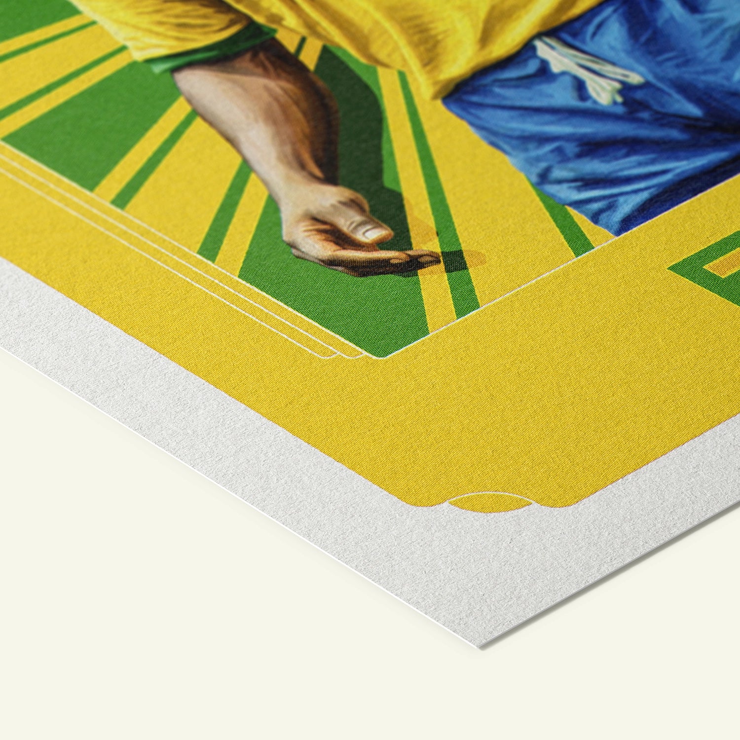 Detailed view of the premium matte paper structure of our Pele Brazil Poster.