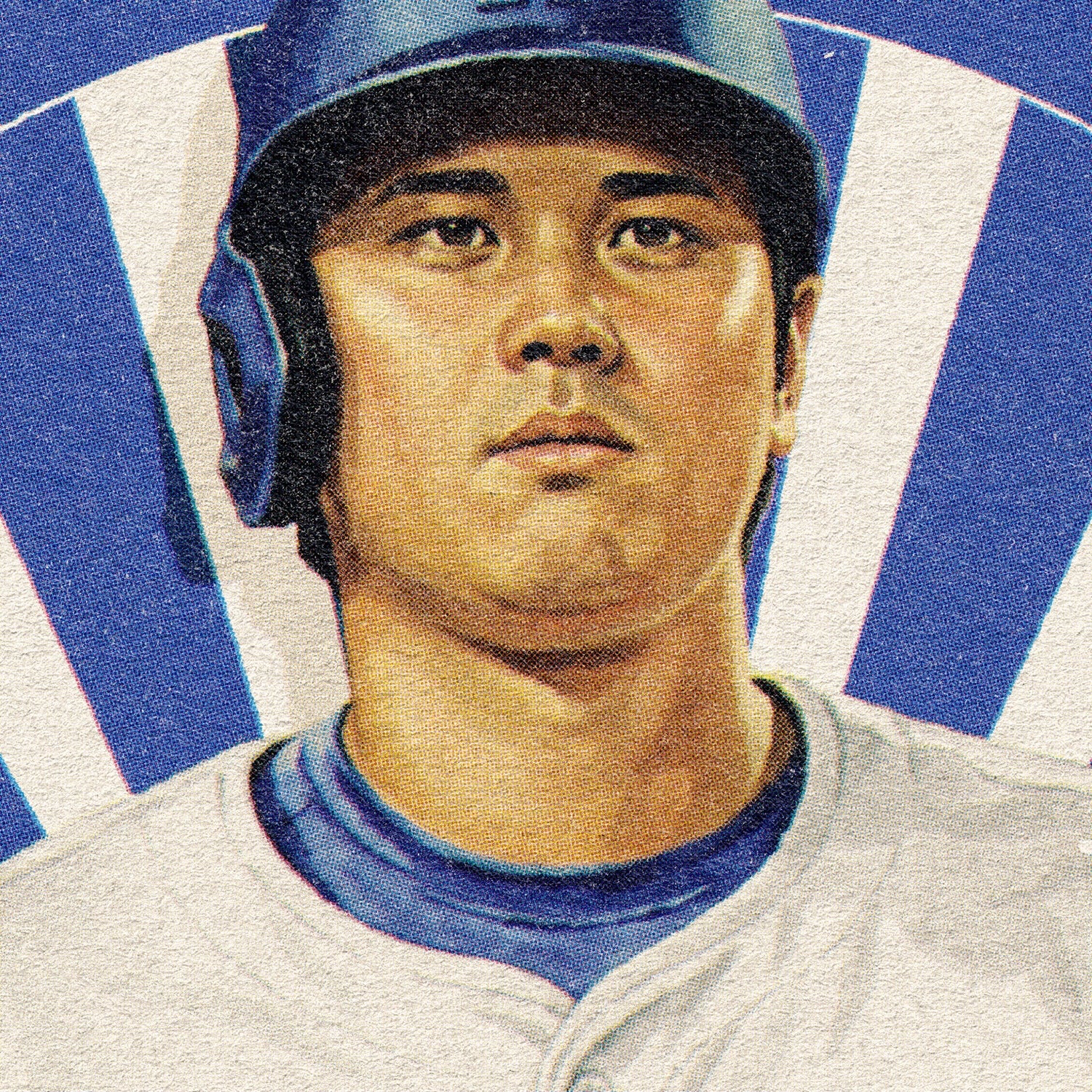 Closeup of our Shohei Ohtani Dodgers Poster showing the high-definition design quality and vintage graphic elements.