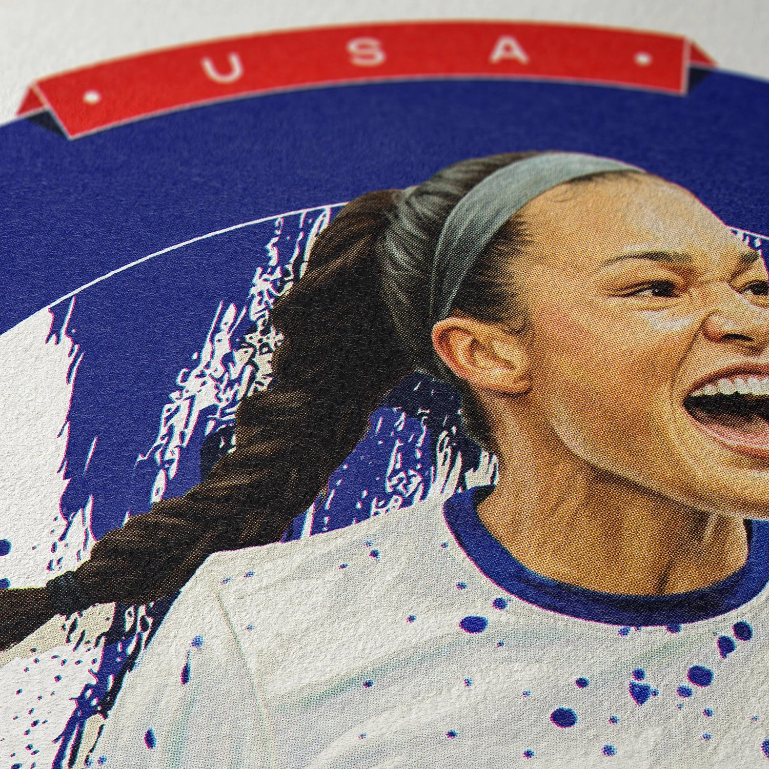 Closeup of our Sophia Smith USWNT Poster showing the high-definition design quality and vintage graphic elements.