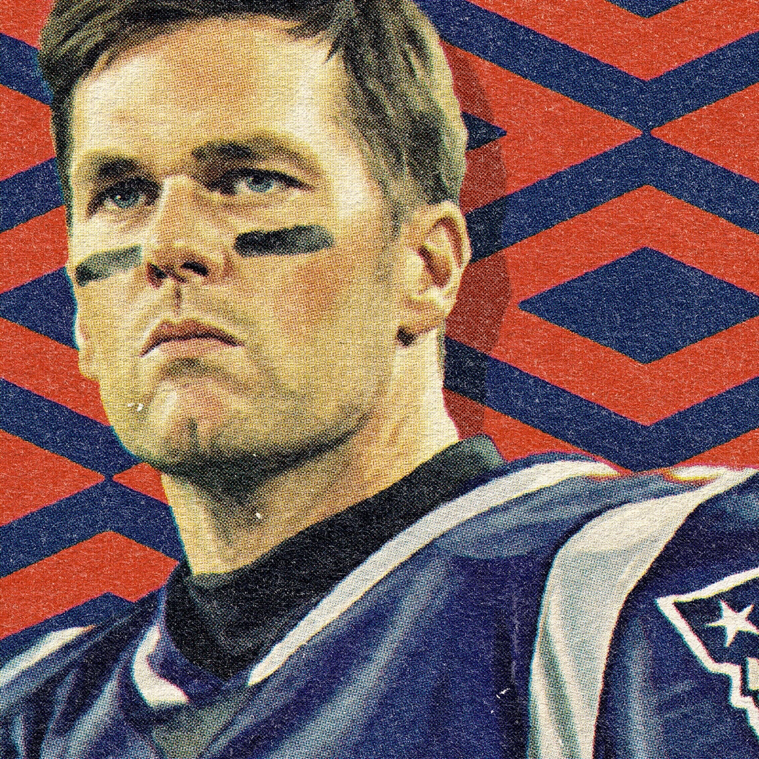 Closeup of our Tom Brady Patriots Poster showing the high-definition design quality and vintage graphic elements.