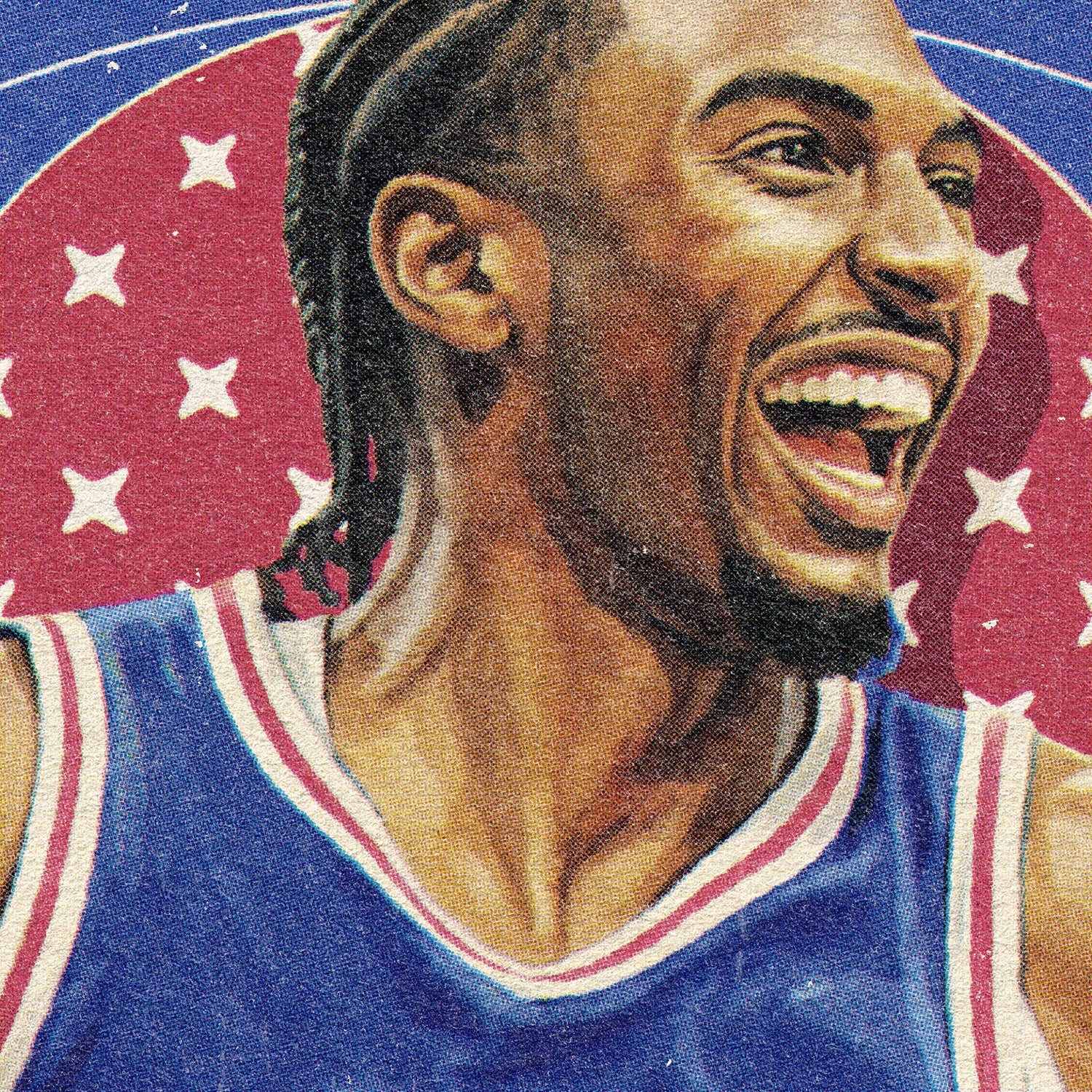 Closeup of our Tyrese Maxey Phildelphia 76ers Poster showing the high-definition design quality and vintage graphic elements.