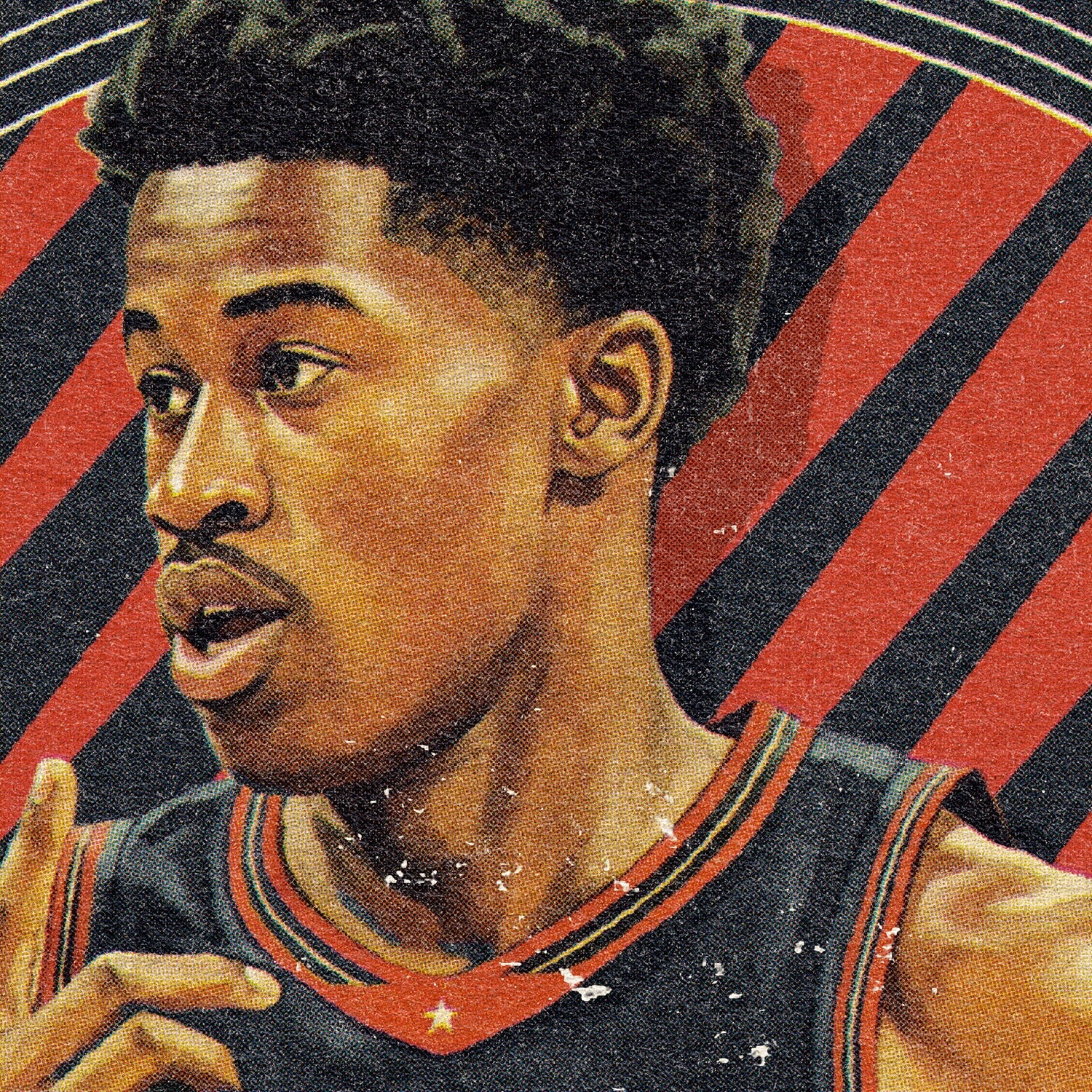 Closeup of our VJ Edgecombe Sixers Poster showing the high-definition design quality and vintage graphic elements.