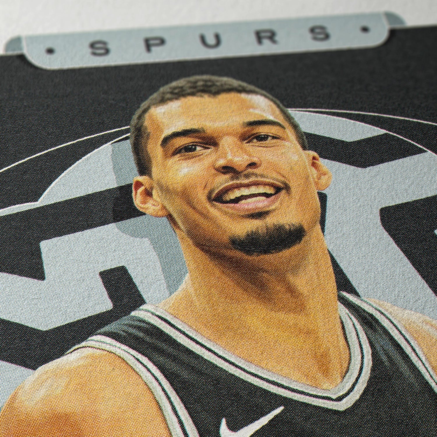 Closeup of our Victor Wembanyama San Antonio Spurs Poster showing the high-definition design quality and vintage graphic elements.
