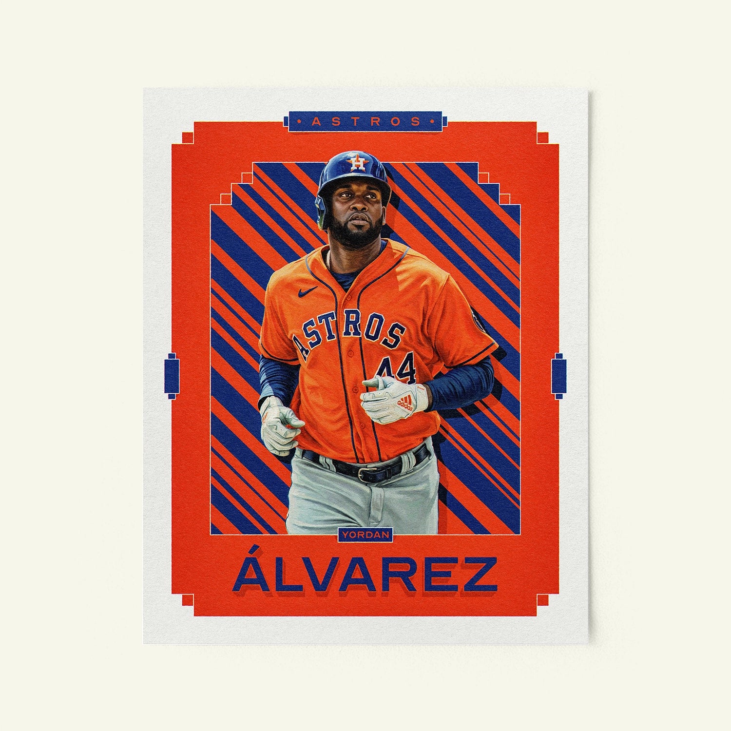 Poster of Yordan Alvarez of the Houston Astros in a vintage trading card style.