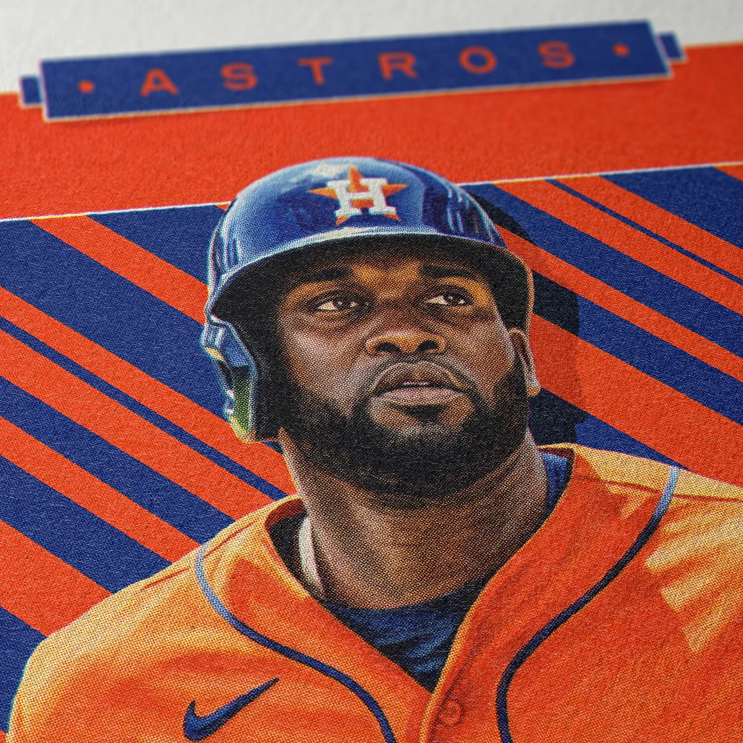 Closeup of our Yordan Alvarez Houston Astros Poster showing the high-definition design quality and vintage graphic elements.
