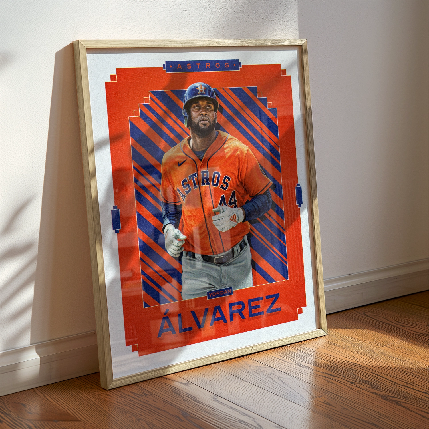 A Yordan Alvarez poster displayed as modern sports wall art in the home of a Houston Astros fan.